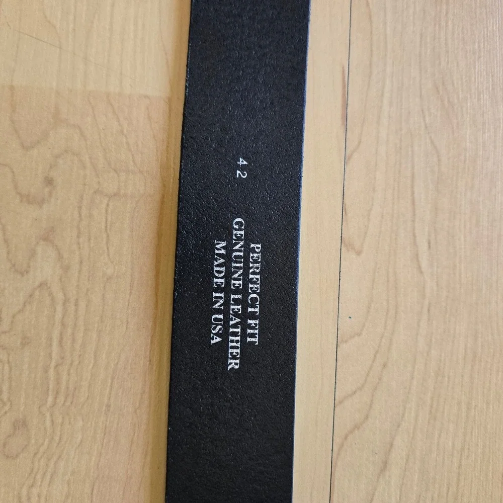 Perfect Fit Mens Black‎ Genuine Leather Basketweave Belt Size 42 Made in USA